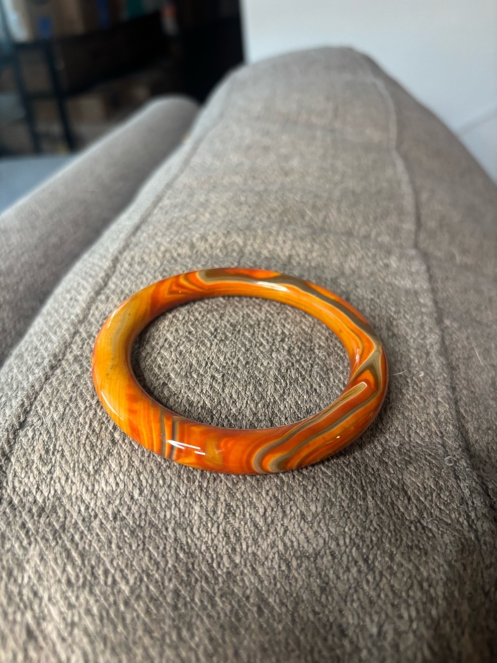 Vibrant Orange Swirled Agate Bangle Bracelet